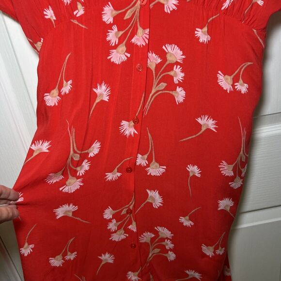 Lush Kimono Deep V Mini Dress Size Large Red Floral Double Button Front Tie Back - Picture 3 of 14